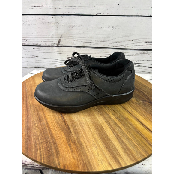 Women's SAS Black Leather Lace-Up Sneakers Size 7 - Picture 5 of 13